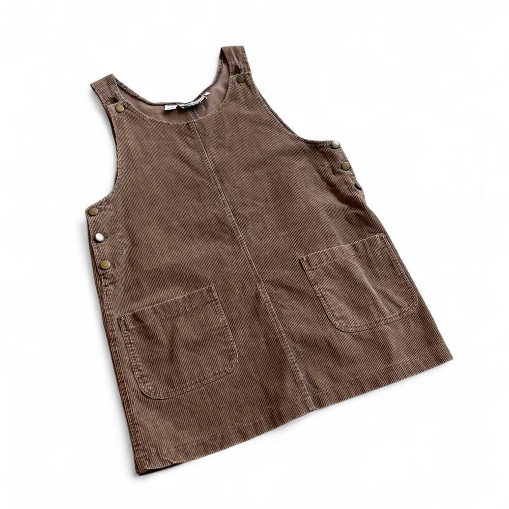 Corduroy Brown Utility Pinafore Dress – Cottagecore Workwear [L] - Picture 4 of 8